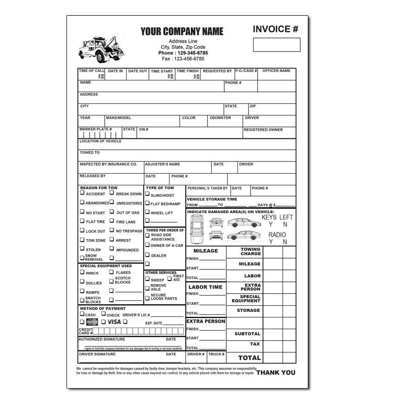 Tow Truck Invoice Printing pany