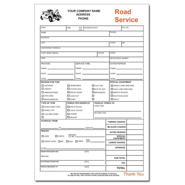 Towing Invoice Roadside Service Forms
