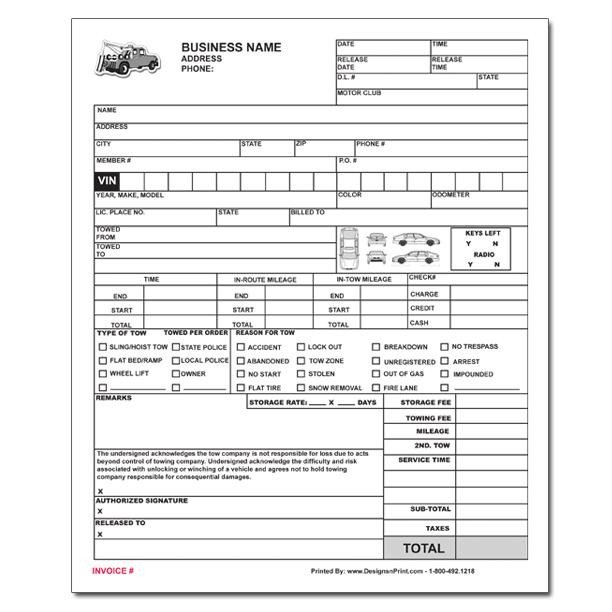 Towing Invoice Roadside Service Forms