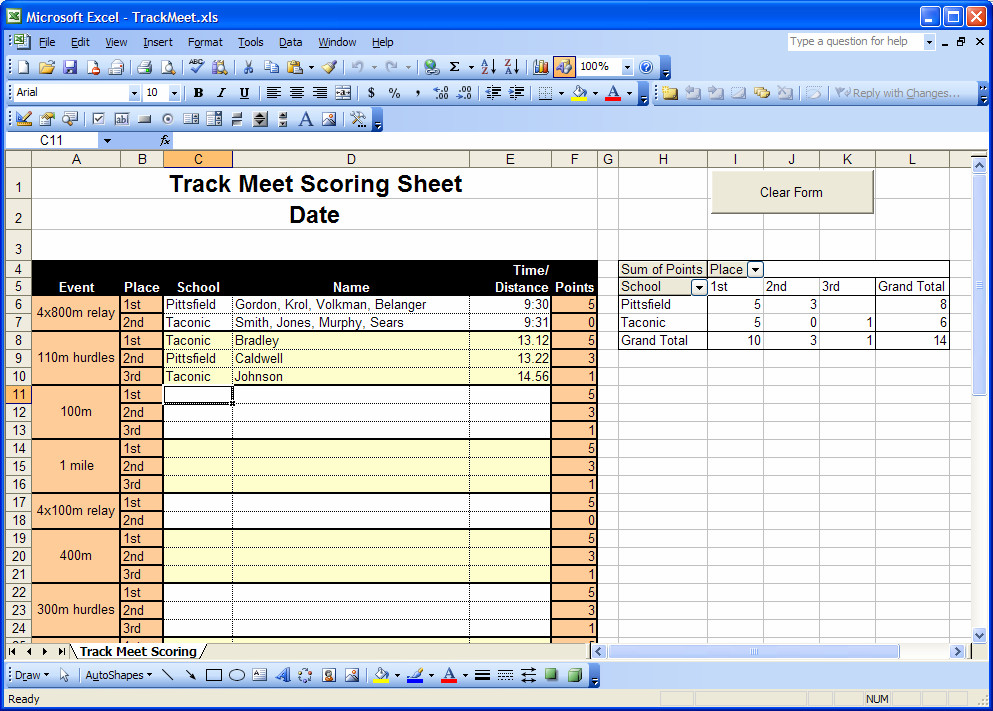 Berkshire Sports Berkshire Sports Track Meet Scoring Sheet