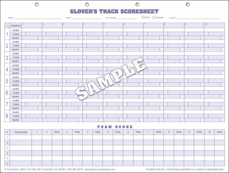 Glover s Track & Field Scorebooks