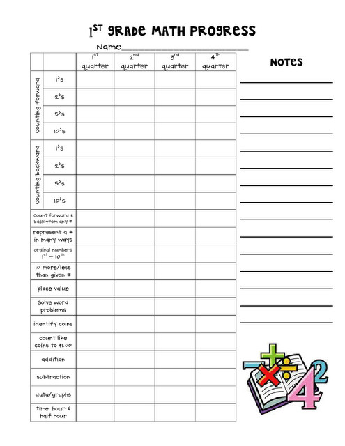 Nice form for tracking student progress in first grade