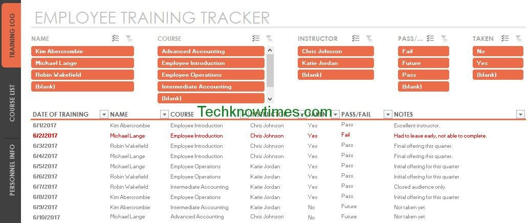 Employee Training Tracker Template Excel