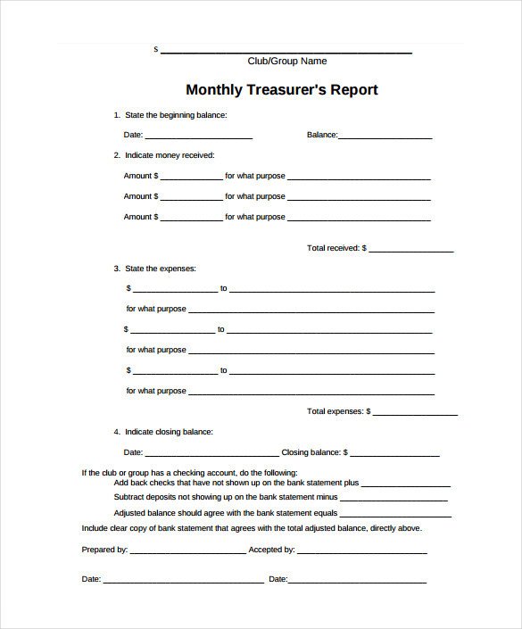 Treasurer Report Template 20 Free Sample Example