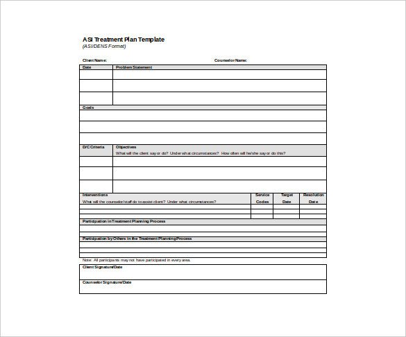 Psychotherapy Treatment Plan Template