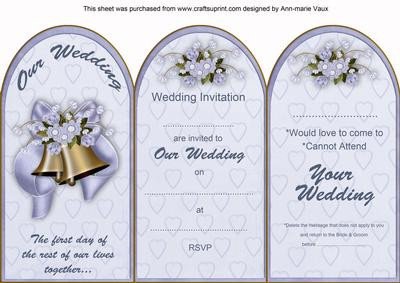 Blue Wedding Bells Wedding Invitation & Rsvp Tri fold Card