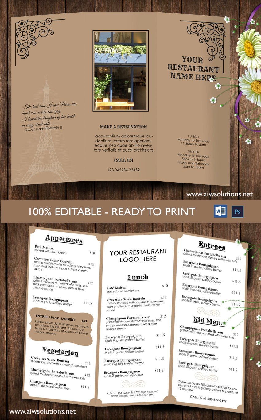 Design & Templates tri fold take out menu Menu Templates