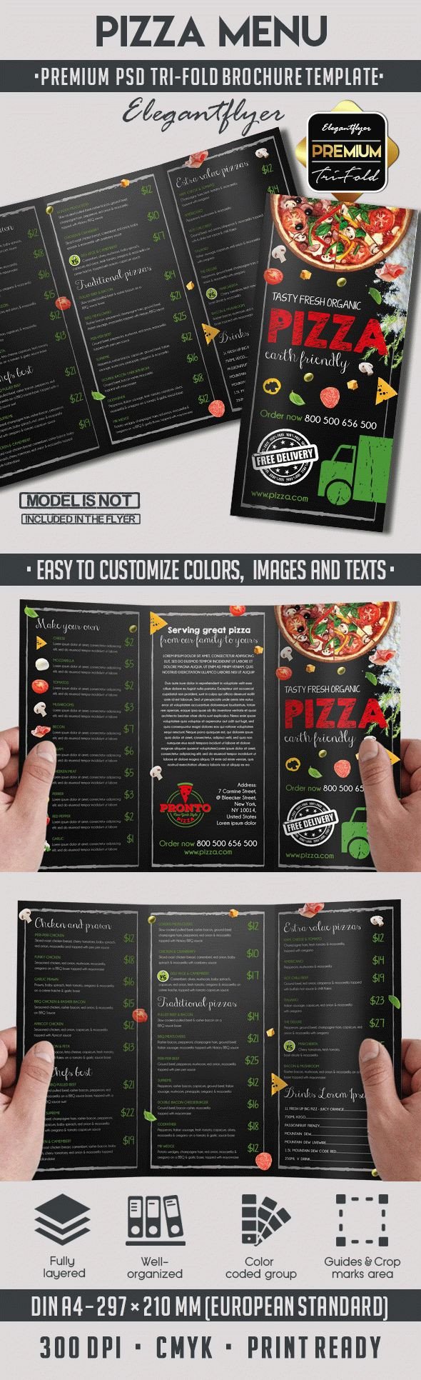 Pizza Menu Design Tri Fold Brochure Template – by ElegantFlyer
