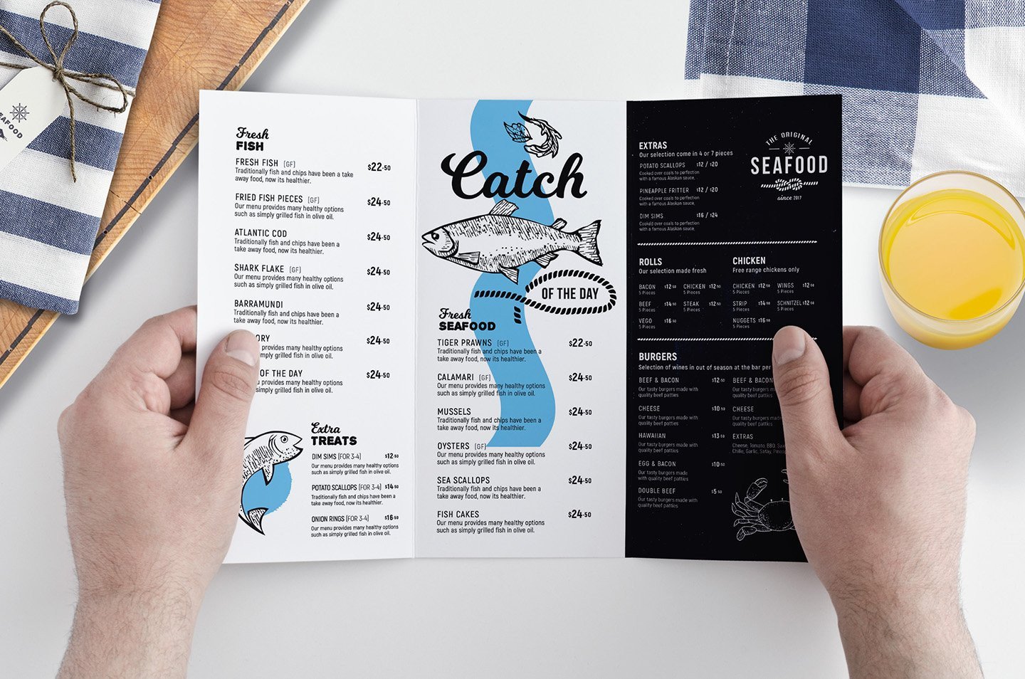 Tri Fold Seafood Menu Template Brochure Templates
