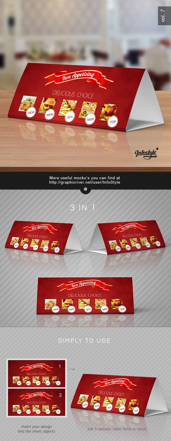 Tri Fold Table Tent Mock up Template Vol 7 by Itembridge