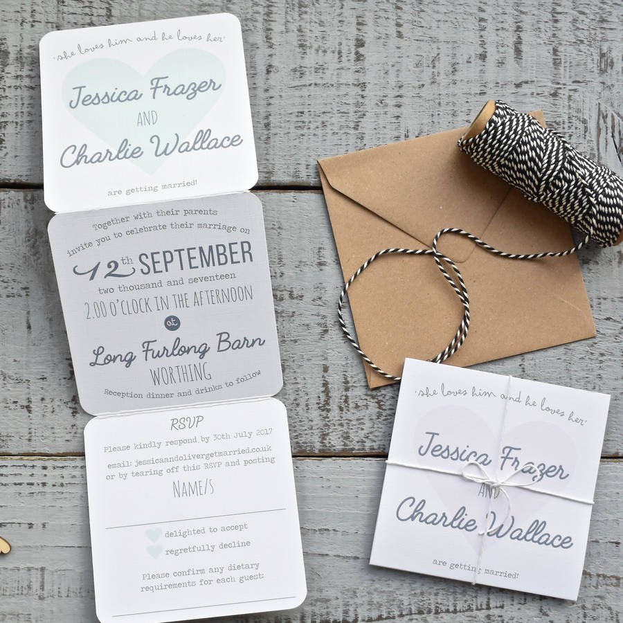 heart tri fold wedding invitation on white by paper and