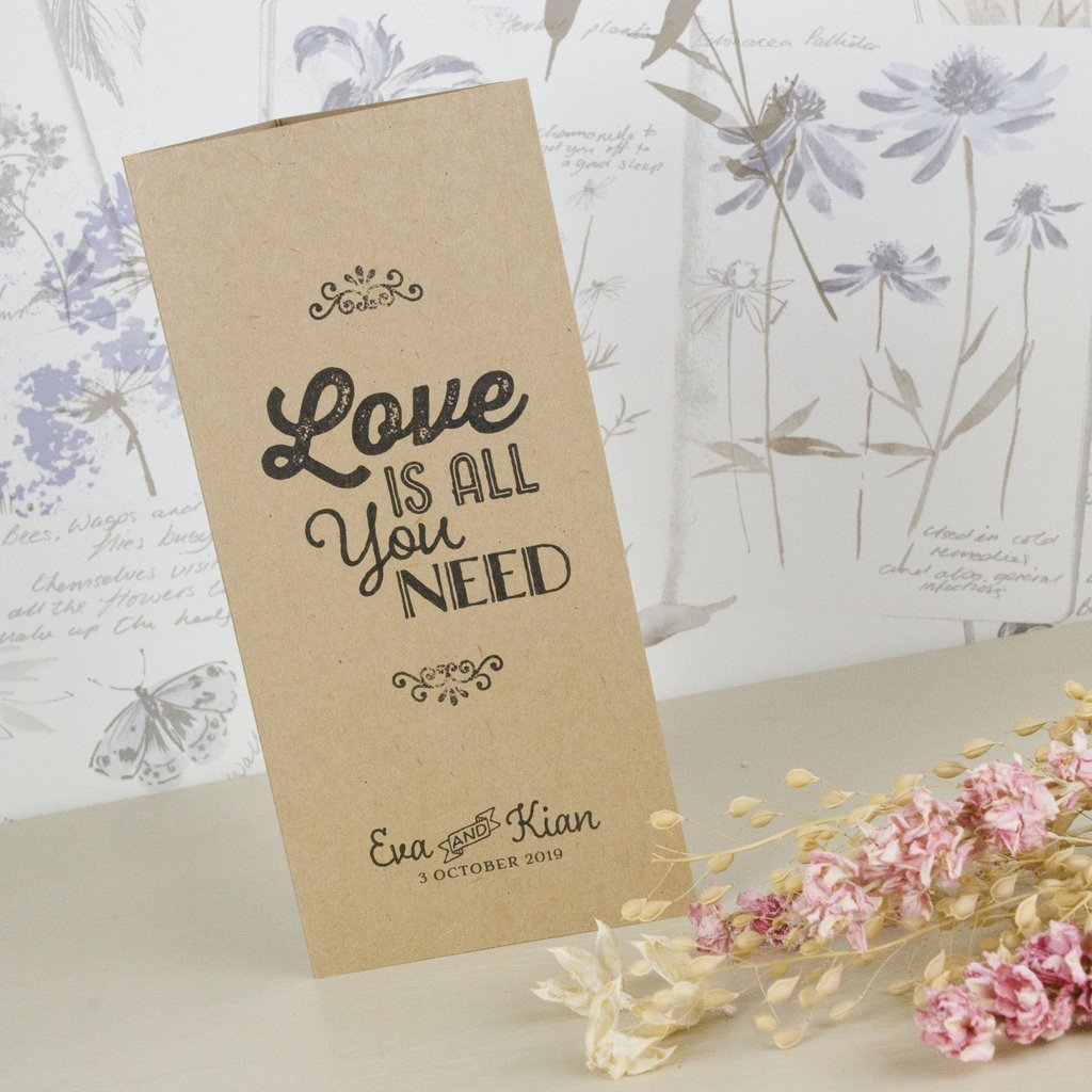 Love Is All You Need Kraft Tri Fold Wedding Invitation