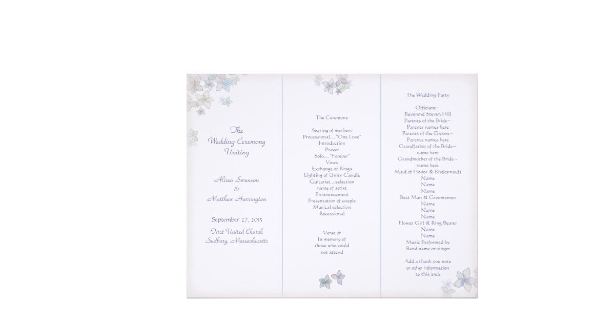 Lavender Art Tri Fold Wedding Program Template Letterhead