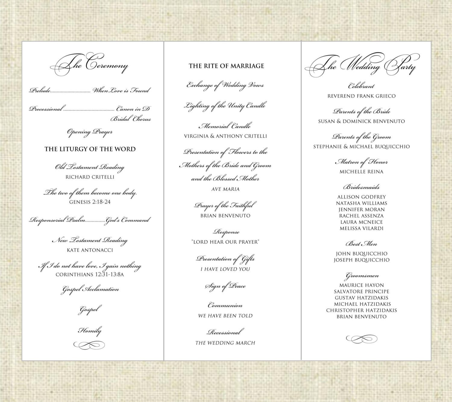 Tri Fold Printable Wedding Program
