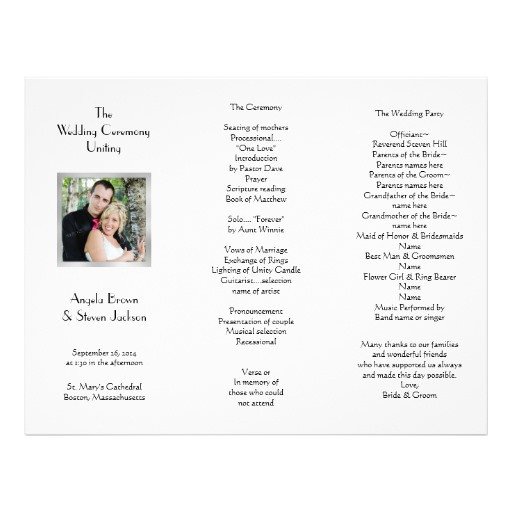 White Tri fold Template Wedding Program Letterhead