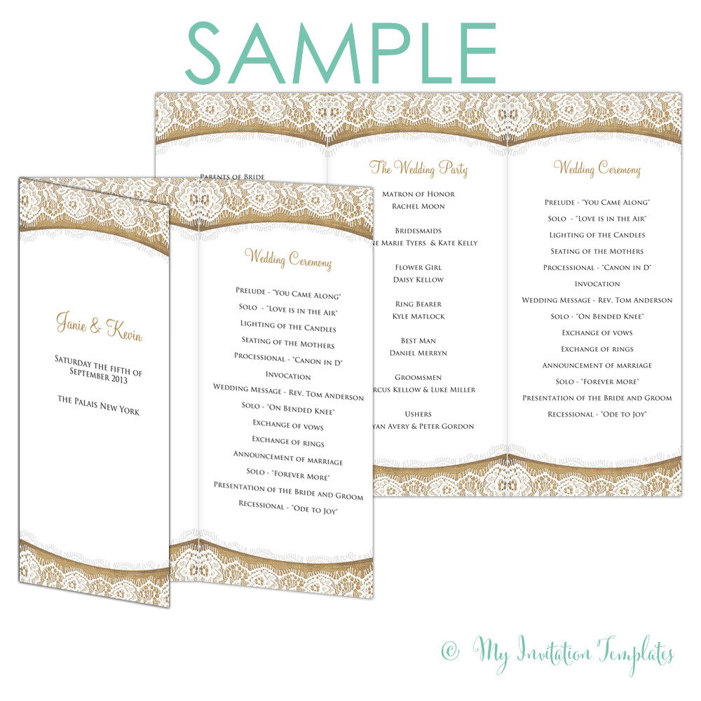 Rustic program Template Burlap and Lace trifold free