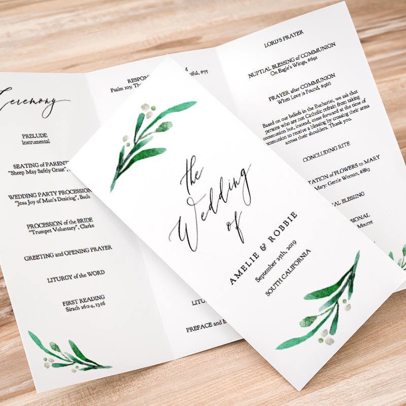 Trifold Wedding Program Printable Template Folded Order of