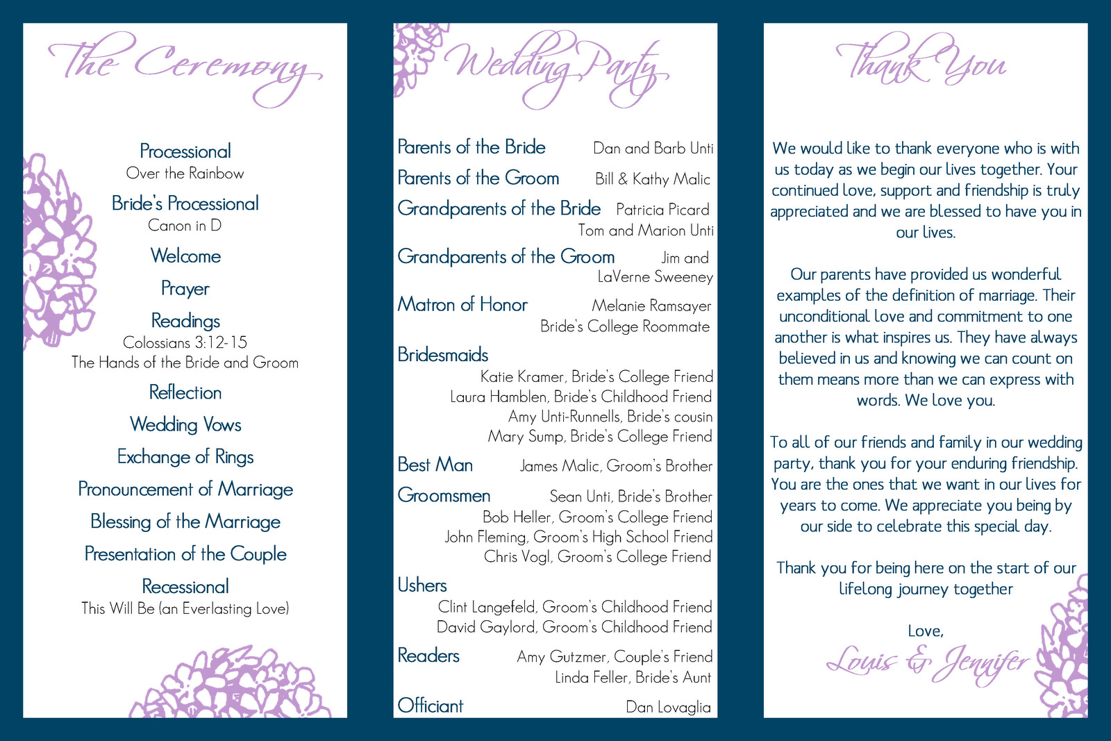 Wedding program trifold fairy tale wedding