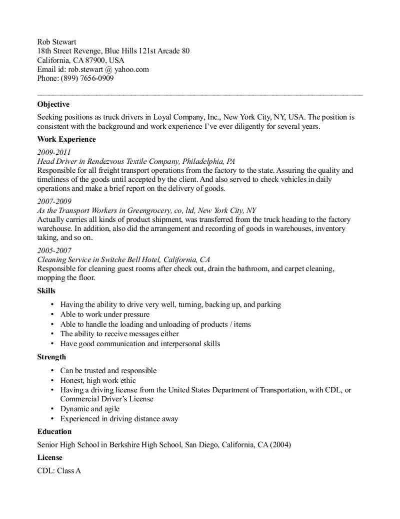 Cdl Truck Driver Resume Template