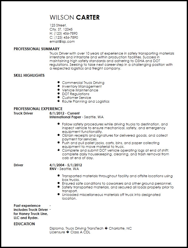Free Contemporary Truck Driver Resume Templates