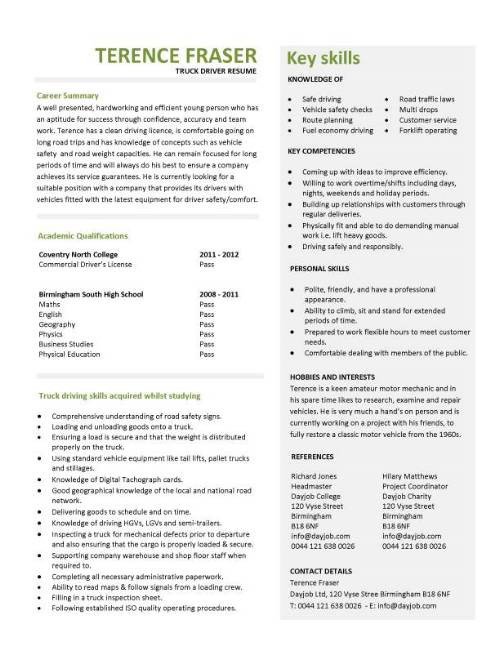 Student entry level Truck Driver resume template