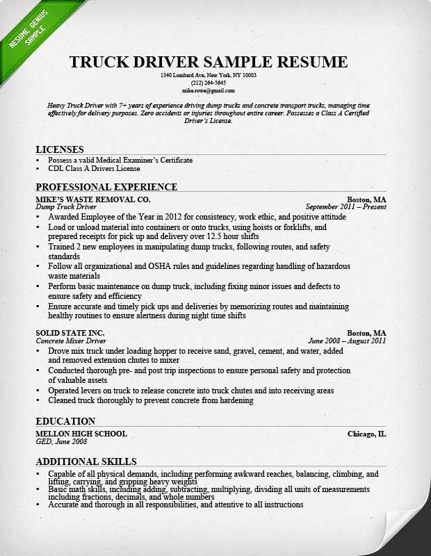 Truck Driver Resume Sample and Tips