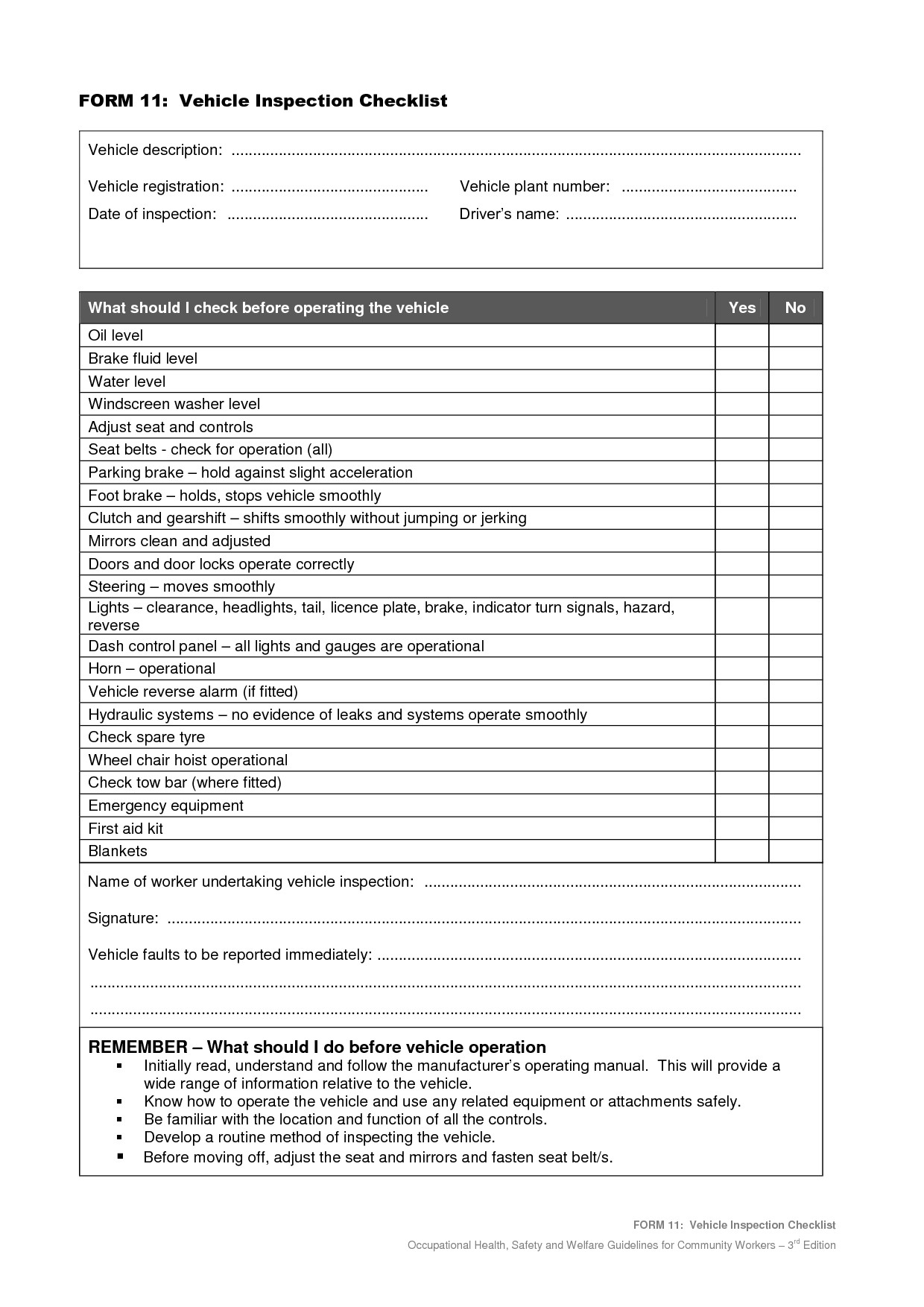 7 Best of Printable Vehicle Inspection Checklist