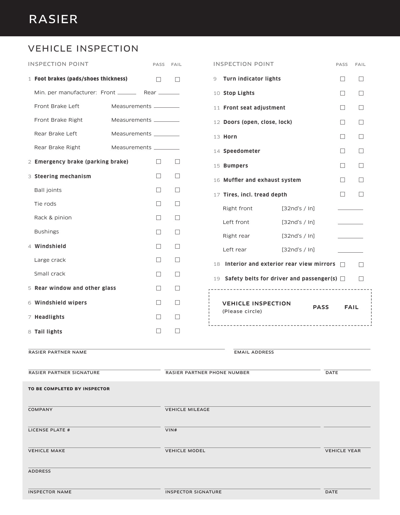 Download Vehicle Inspection Checklist Template
