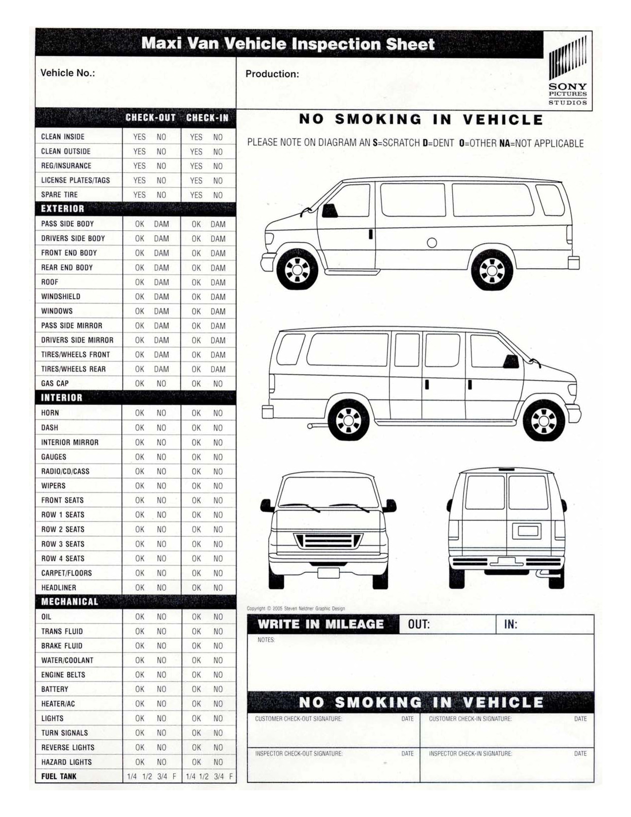 Vehicle Inspection Sheet Template