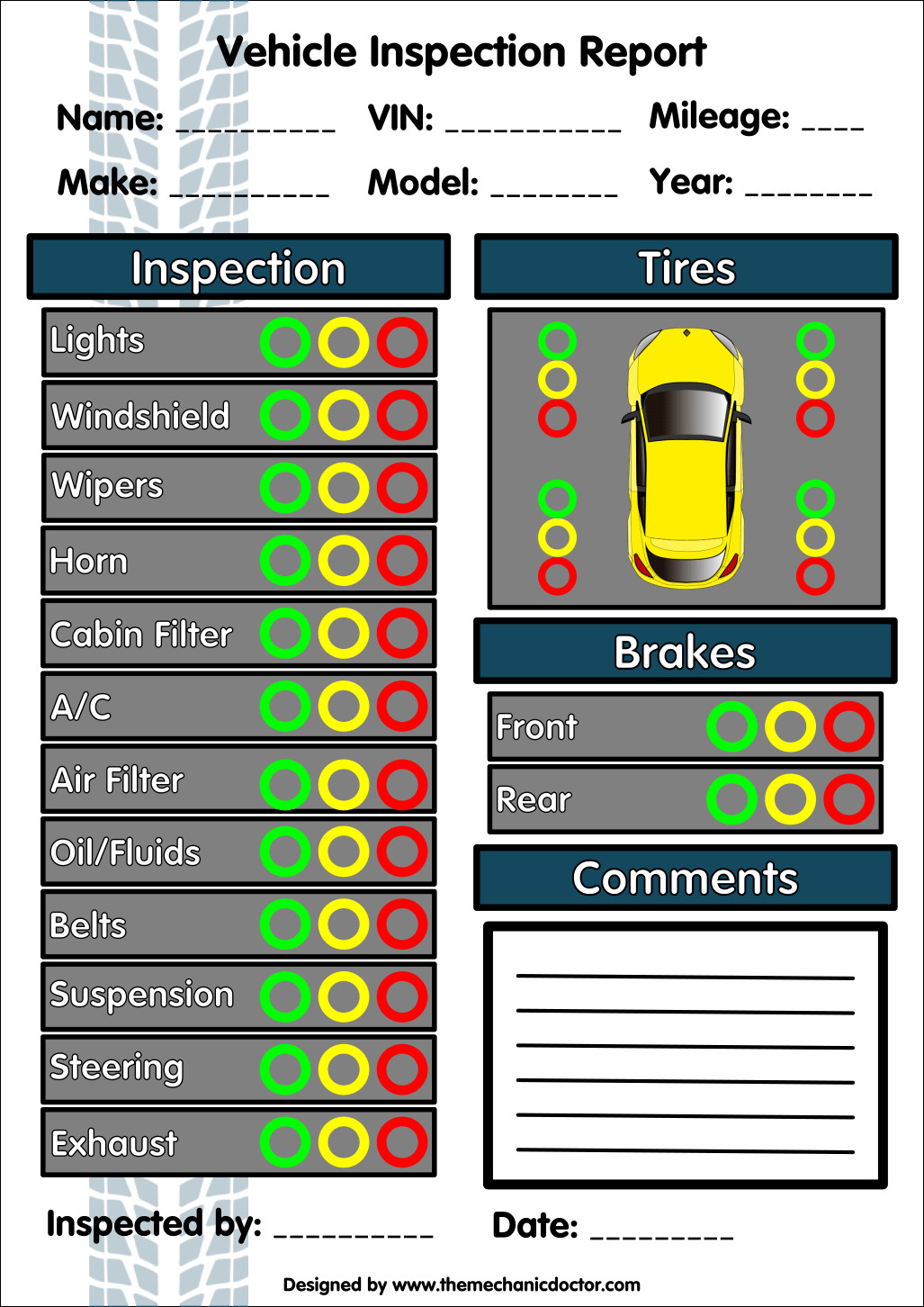 Vehicle Inspection Sheet Template