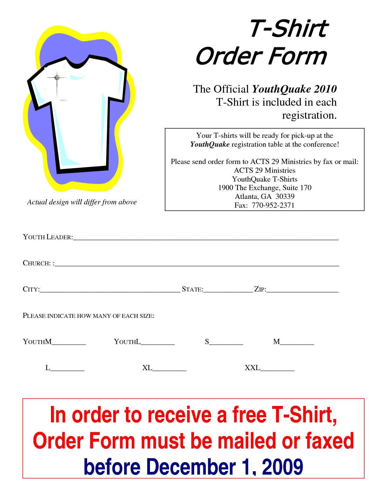 T Shirt Order Form Template
