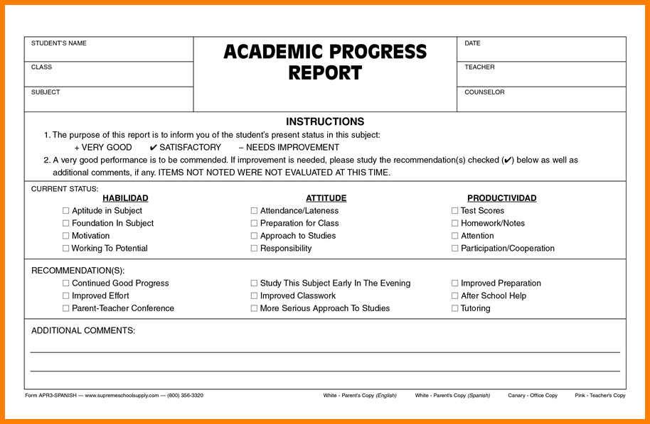 9 educational progress report template