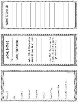 Note Taking Bookmark Template for Any Novel Two Sided