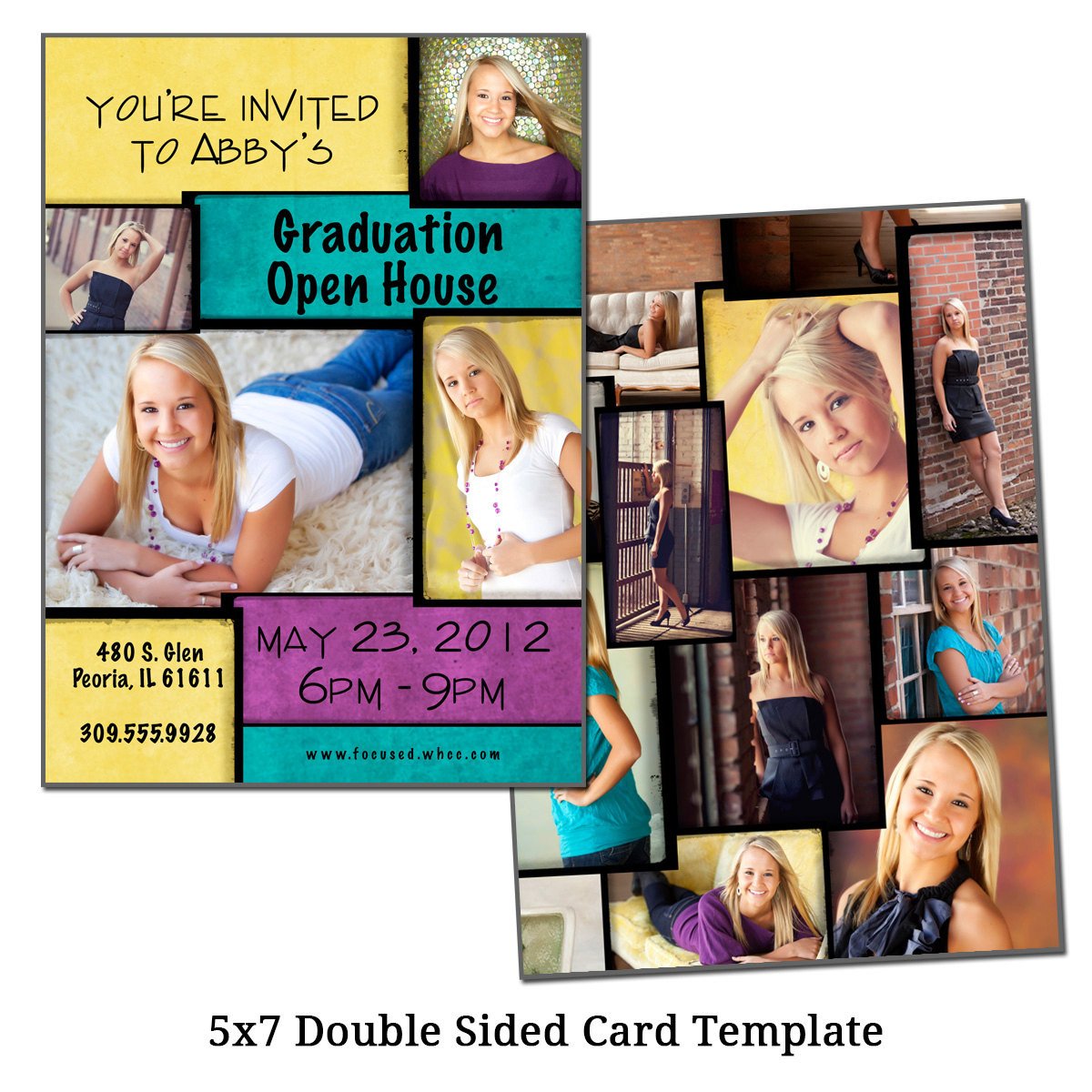 5x7 Double Sided Card Template BRIGHT COLLAGE Digital File