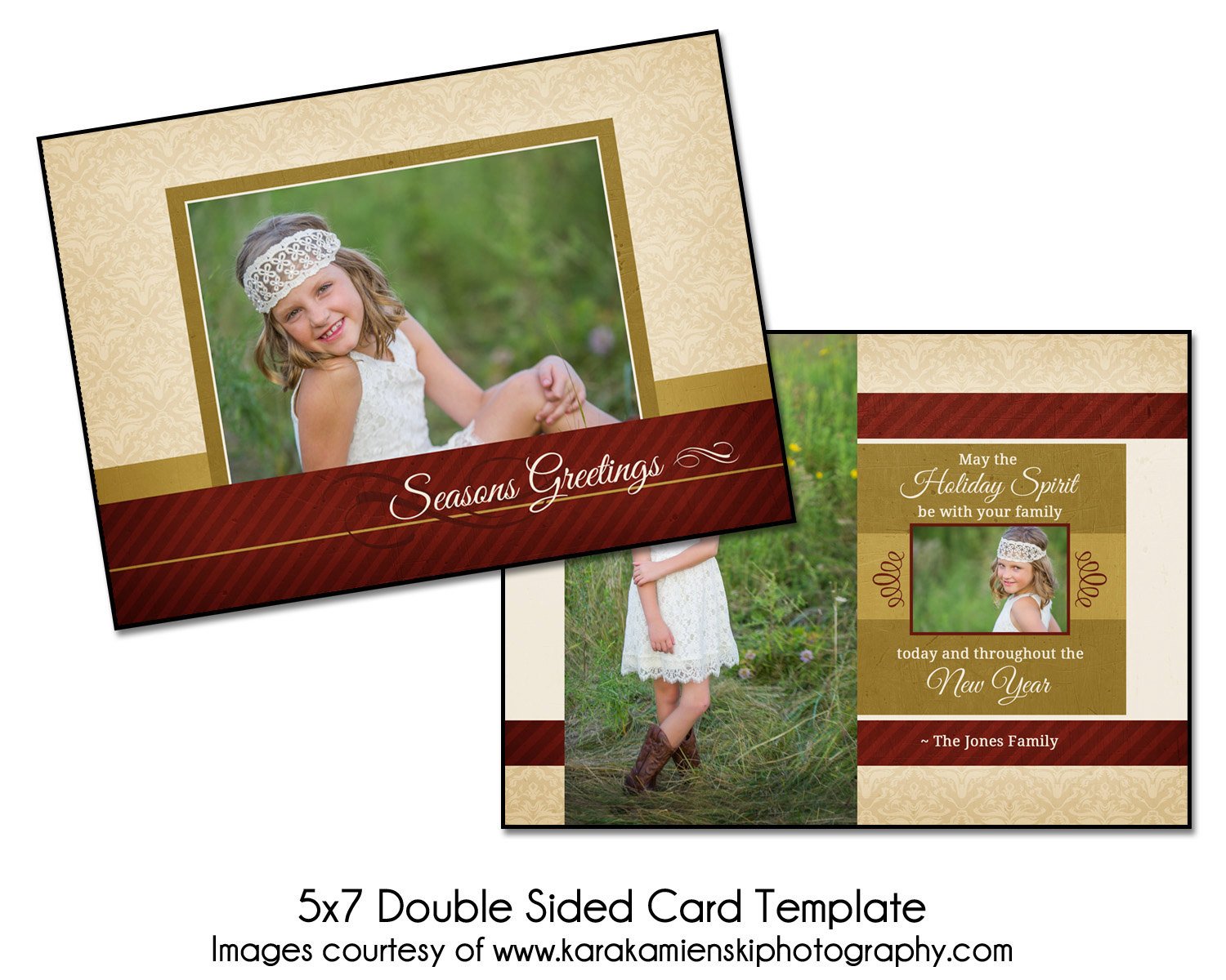 Christmas Card Template HOLIDAY SPIRIT 5x7 Double Sided