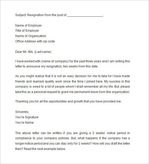 11 Two Weeks Notice Letter Templates PDF Google Docs