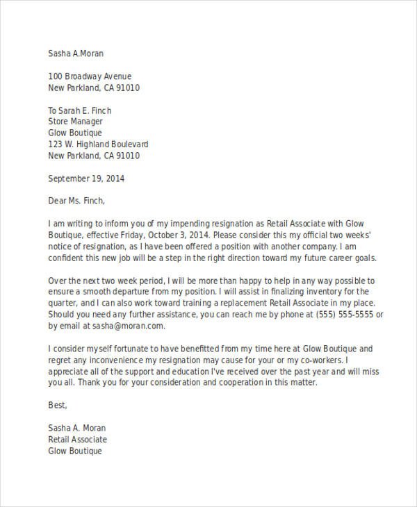 23 Two Weeks Notice Letter Examples & Samples Google