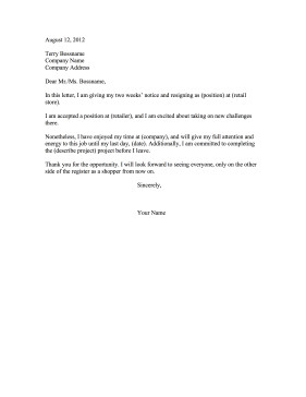 Retail Resignation Letter