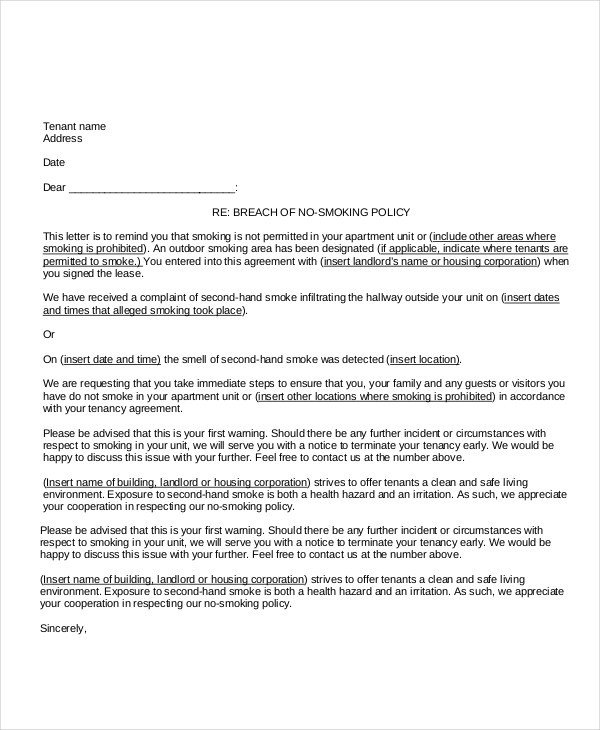 warning letter to tenant