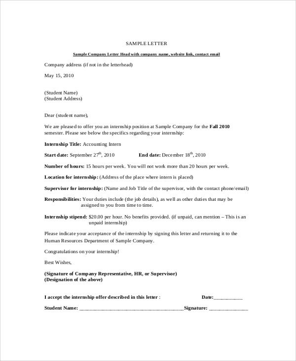 10 Sample Internship fer Letters PDF DOC Apple Pages