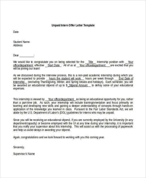 9 Internship Appointment Letter Templates Free Sample