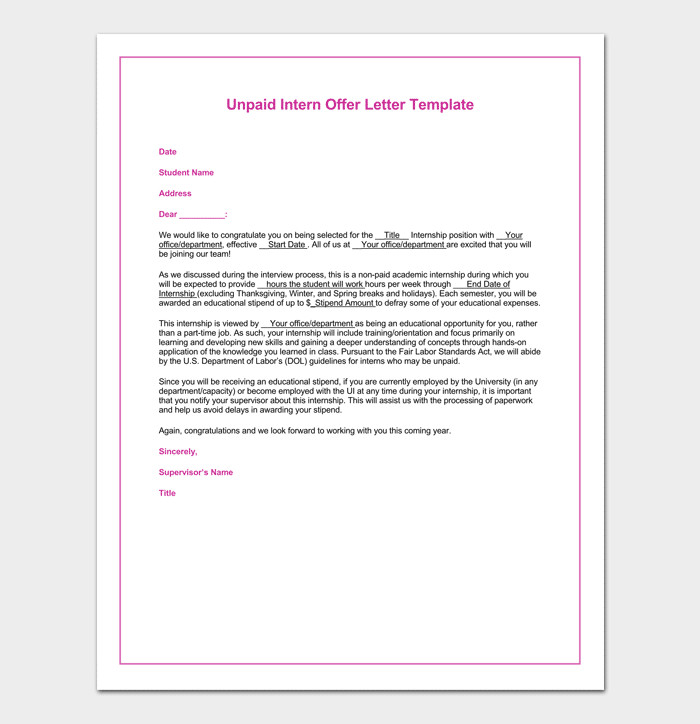 Internship Appointment Letter 17 Letter Samples & Formats