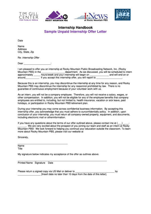 Sample Unpaid Internship fer Letter Template printable
