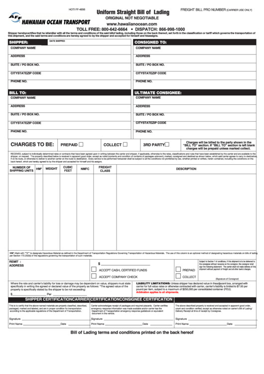 57 Bill Lading Form Templates free to in PDF