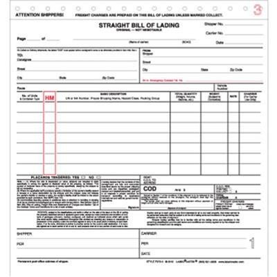 Straight Bill Lading Form Snap Out 3 Part 8 5" x 8 5