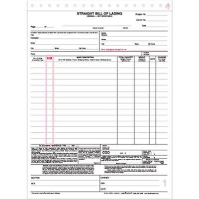 Straight Bill of Lading Form Snap Out 4 Pt 8 5" x 11