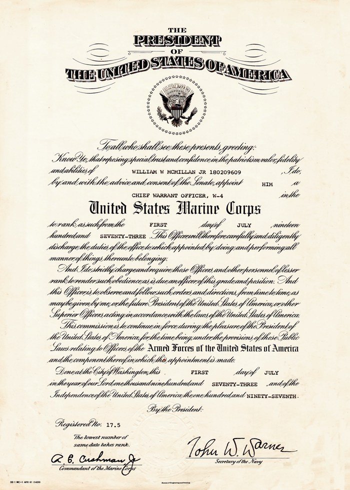 Warrant ficer Promotion Certificate