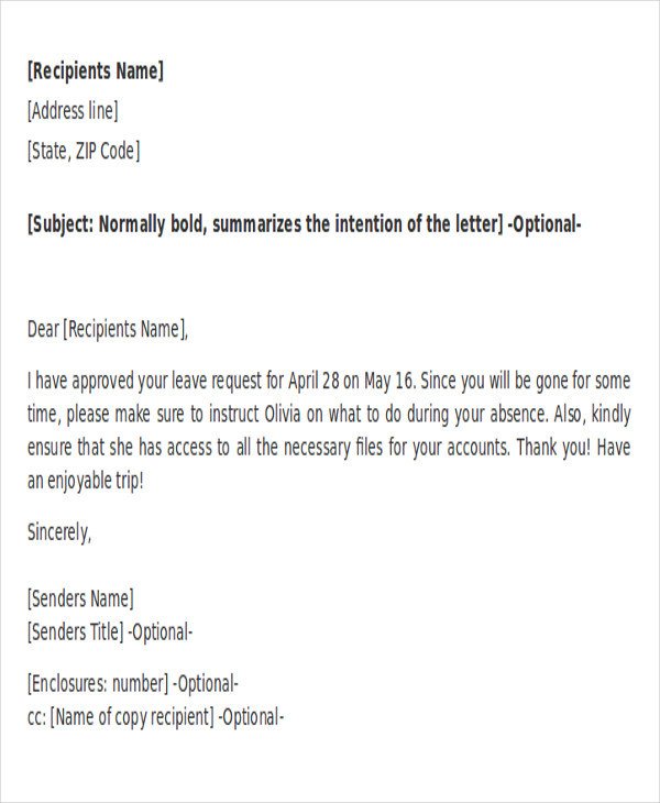 16 Vacation Letter Templates PDF DOC