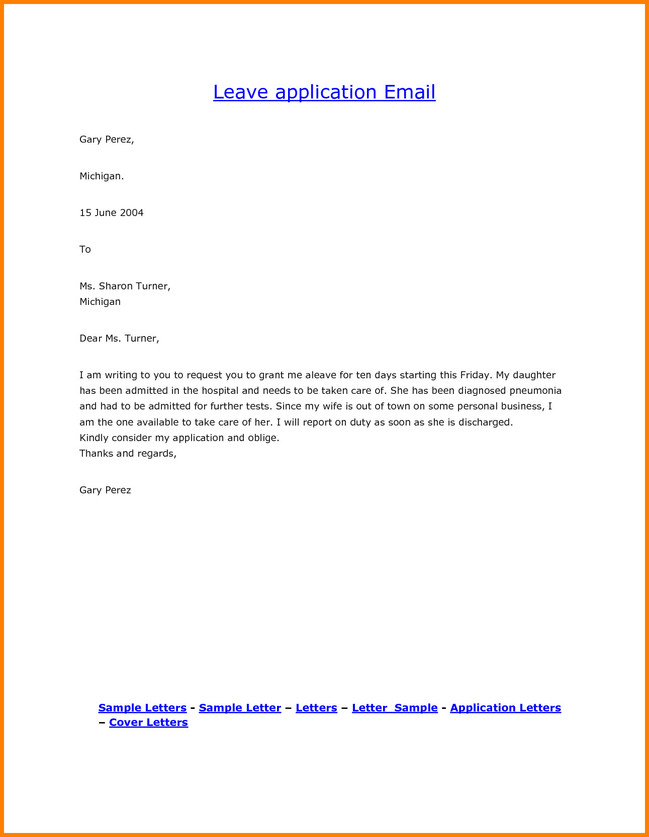 Leave Request Email Sample