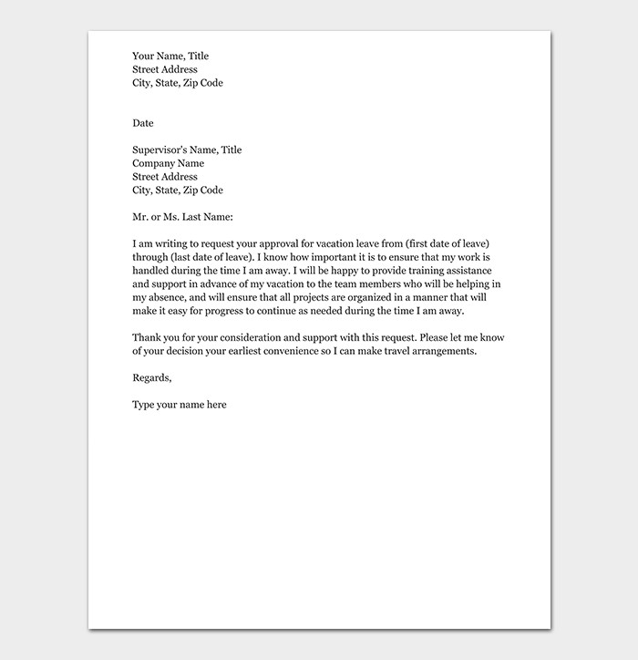 Vacation Leave Request Letter How to Write with Format